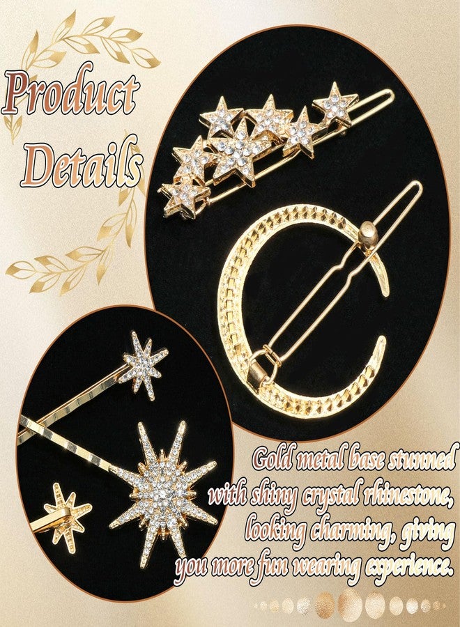 VENOFEN Rhinestone Moon Hair Clips Gold Star Hair Pins Sparkly Crystal Decorative Bobby Pins for Women Vintage Bridal Side Clips Wedding Prom Party Celestial Hair Accessories - Image 5